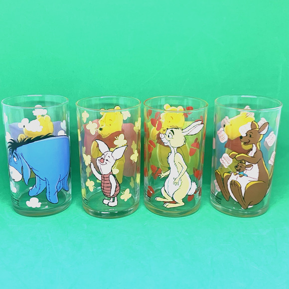 Disney Winnie the Pooh & Friends Drinking Glass Lot of 4 Eeyore Piglet Rabbit - Picture 2 of 10